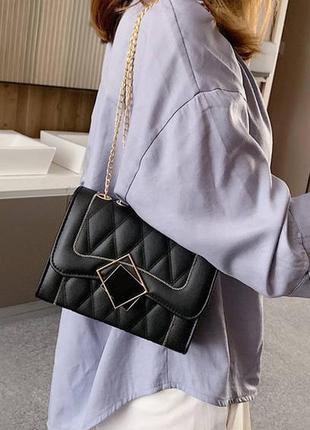 Жіноча міні сумочка клатч на ланцюжку, маленька сумка через плече чорний5 фото