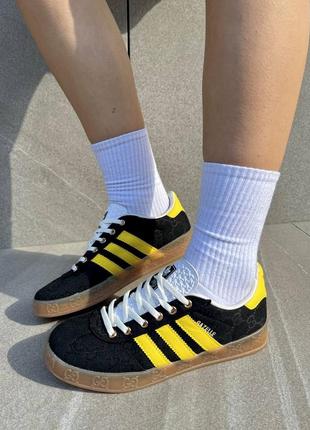 Нереальные кроссовки adidas gazelle x gucci gain black yellow чёрные с жёлтым 36-45 р