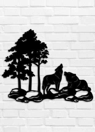 Деревянное панно волки 37x46 см