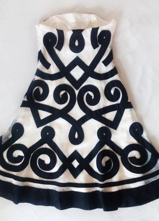 Нарядное черно-белое платье корсет бандо сетка3 фото