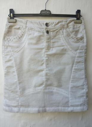 Белая джинсовая юбка миди с напылением my style, ажур,стрейч.