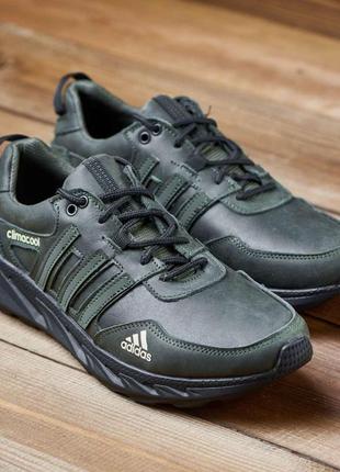 Якісні чоловічі кросівки з натуральної шкіри adidas terrex оливка2 фото