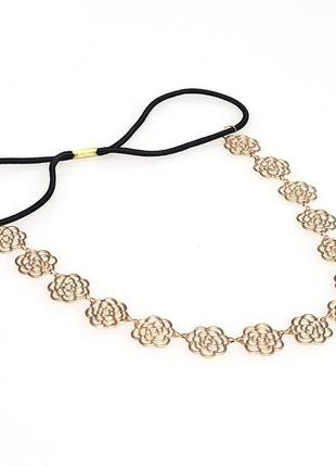 Новый ободок украшение для волос на резинке золотистый ободок с ажурными розочками