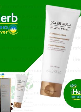🐌🌱очищувальна пінка з екстрактом муцину равликів для 🐌🌱відновлення клітин шкіри,super aqua, missha 100 мл 🌿 iherb 🌿