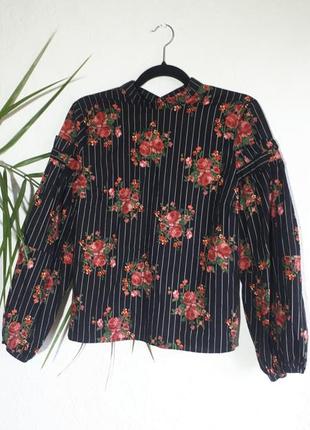 Широкая блузка от h&m,блуза с воротником-стойкой, рубашка с цветочным принтом4 фото