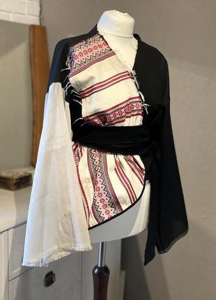 Льняной жакет в этно стиле с бахромой и рукавами клеш9 фото