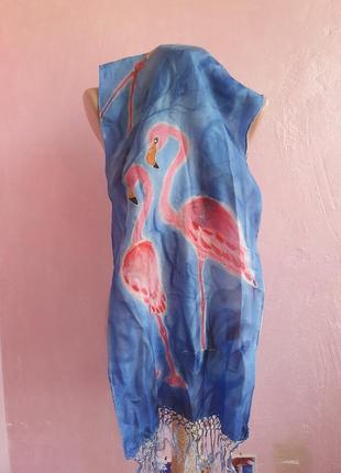 Платок шарф из фламинго, шелк2 фото