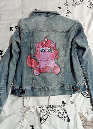Джинсова куртка піджак з малюнком на спині єдиноріг