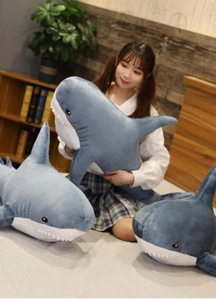 Яркая мягкая игрушка акула блохей 140 см синяя, акула из икеи, плюшевая акула подушка-обнимашка3 фото