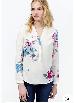 Белая натуральная блуза с ярким принтом joules