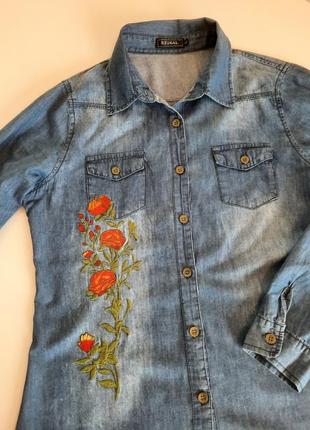 Стильная джинсовая рубашка вышиванка коттон redial, размер l3 фото
