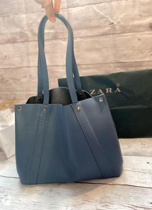 Сумка-шопер містка велика двостороння zara оригінал з короткими ручками обємна еко шкіра оверсайз