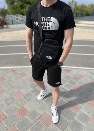 Летний чёрный спортивный костюм the north face футболка шорты