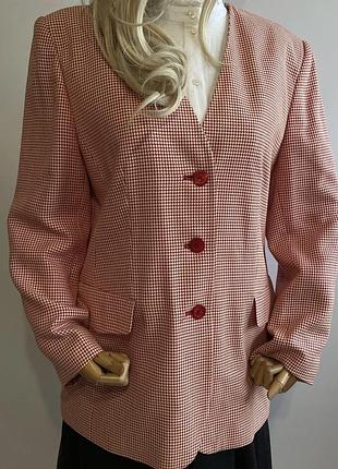 Вінтажний оверсайз жакет піджак блейзер в клітинку подовженого вільного фасону з трояндовими плечами4 фото