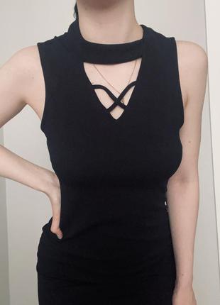 Черное стильное мини-платье2 фото