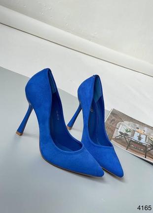 Туфли женские лодочки синие на шпильке1 фото
