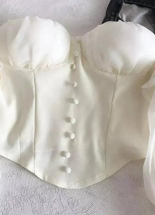 Белый топ блуза корсет с шифоновыми прозрачными рукавами5 фото