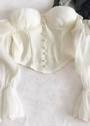 Белый топ блуза корсет с шифоновыми прозрачными рукавами8 фото