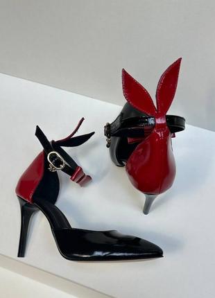 Эксклюзивные туфли лодочки из натуральной итальянской кожи итальянской кожи и замша женские на каблуке с ушками