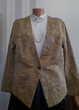 Бавовна вінтаж легкий натуральний  літній жакет пиджак бежевий жакардовий1 фото