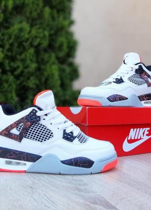 Кроссовки nike air jordan 4 retro white black red2 фото