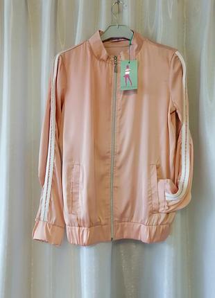 Летний бомбер искусственный шёлк с лампасами літній бомбер штучний шовк з лампасами