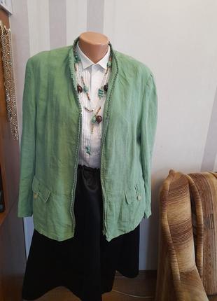 Лен легкий летний жакет пиджак льняной зеленой ххл2 фото