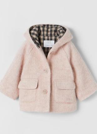 Теплое стильное пальто девочке фирмы zara с шерстью альпака