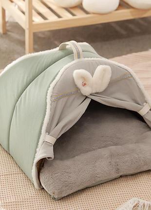 Лежак-будиночок для котів hoopet hy-w2490 green-gray s (k-1493s)