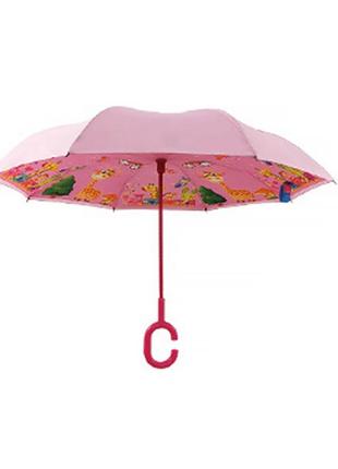 Дитяча парасолька навпаки up-brella giraffe-pink (жираф) розумний зворотного складання для дітей (k-332s)4 фото