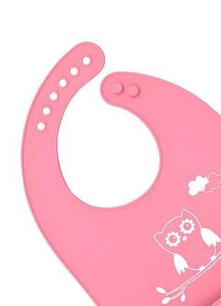 Нагрудник дитячий bestbaby bs-8807 сова pink слюнявчик силіконовий з кишенею для малюків (k-201s)2 фото