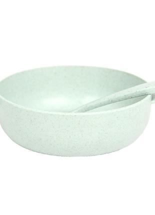 Тарілка lesko a238 green з ложкою із пшеничної соломи для дітей ku_22