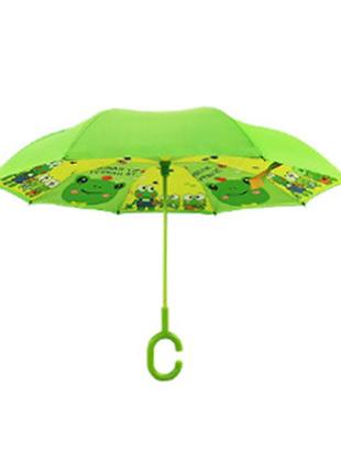 Детский зонт наоборот up-brella frog-green умный обратного сложения (k-332s)4 фото