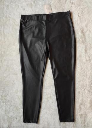 Черные кожаные штаны лосины леггинсы козжам высокая талия на резинке батал большого размера only2 фото