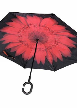 Парасолька lesko up-brella квітка червоний вітрозахисний зворотний склад розумний парасолька антизонт парасолька-навпаки (k-269s)1 фото