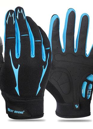 Велосипедные перчатки west biking 0211191 xl blue с закрытыми пальцами спортивные с сенсорным откликом