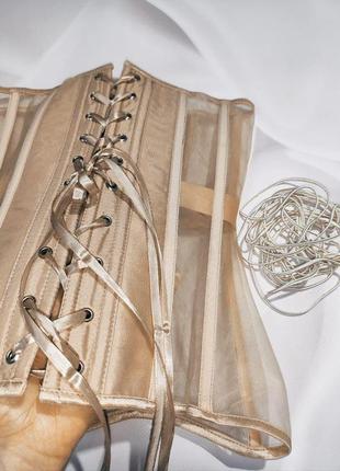 Женский корсет на 16ти косточках с прозрачными вставками моделирующий осанку, формирует красивую талию ч ku-225 фото