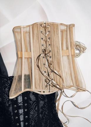 Женский корсет на 16ти косточках с прозрачными вставками моделирующий осанку, формирует красивую талию ч ku-228 фото