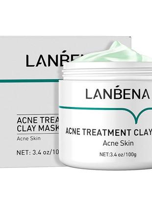 Маска для обличчя від прищів lanbena acne treatment clay mask 100 г лікувальна ku_22