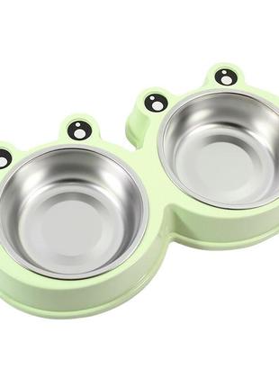 Миска для котів та собак подвійна taotaopets frog 135501 green 36*20*5,5 см ku_22