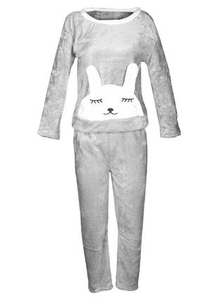 Женская пижама lesko bunny gray l флисовая теплая костюм для дома dm_11 ku-226 фото