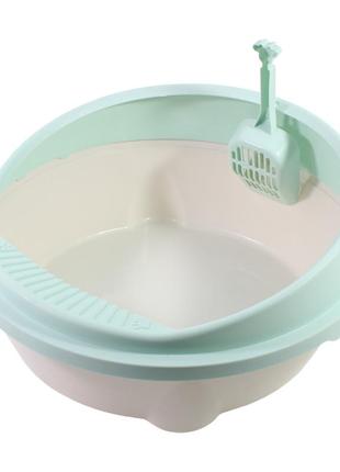 Туалет-лоток taotaopets 221115 green для кошек с лопаткой круглый 49*45*22cm