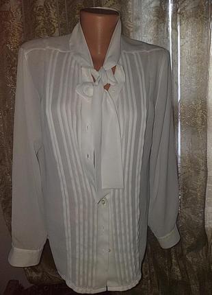 Белая шифоновая блуза tru brouse с бантом.3 фото