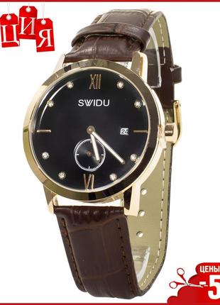 ☜часы для мужчин swidu swi-018 brown + black 2 циферблата нержавеющие кварцевый механизм trend