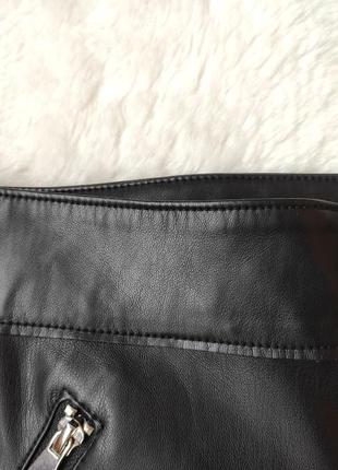 Чорні шкіряні штани кожам із замочками знизу змійками ззаду кроп прямі скіні утеплені zar6 фото