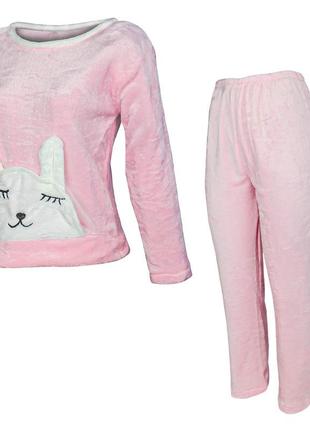 Женская пижама lesko bunny pink l для дома теплая dm_11 ku-22