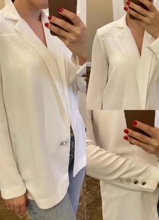 Белый молочный пиджак жакет однобортный легкий летний3 фото