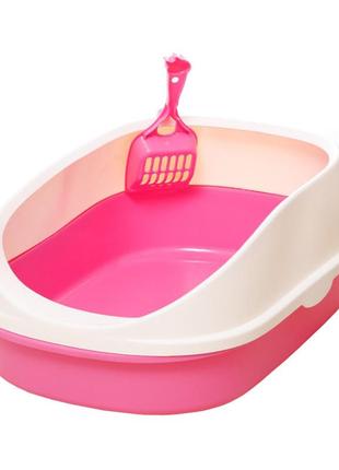 Туалет-лоток taotaopets 224405 pink для кошек с лопаткой 56*38*22см