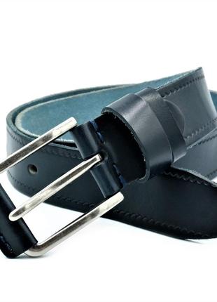 Мужской кожаный ремень weatro пояс тёмно-синий   пряжка классическая 110-130 см (gt55_296564)