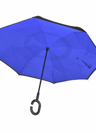 Зонт наоборот lesko up-brella синий ветрозащитный антизонт с непромокаемым куполом смарт-зонт (sku_2907-13285)1 фото